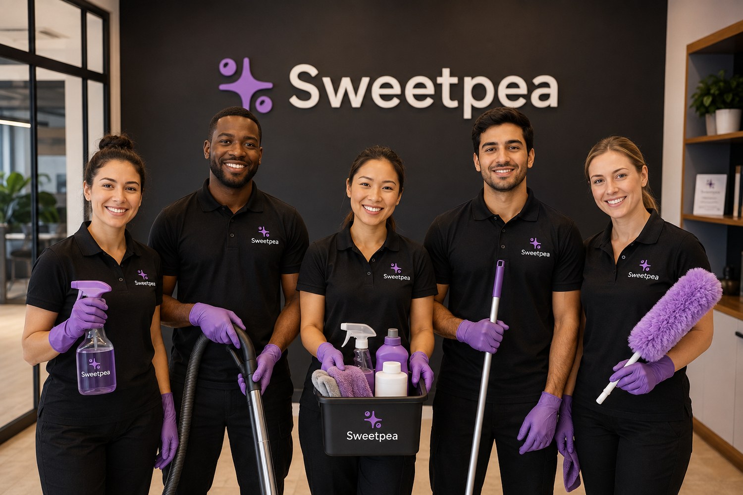 Sweetpea Space cleaning team in branded uniforms
